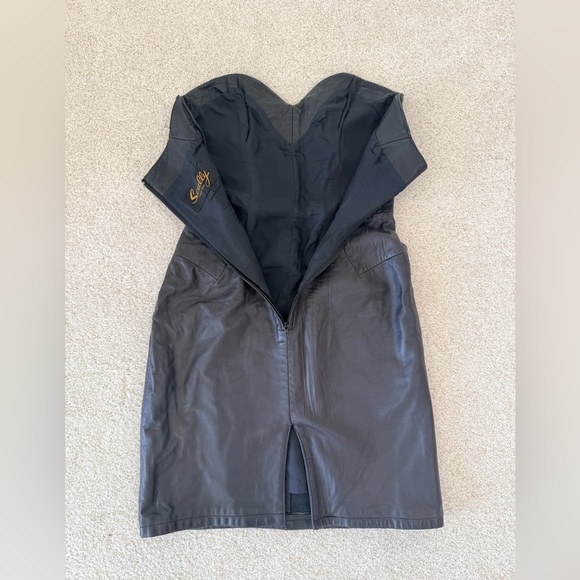 Scully VTG 80's Black Strapless Leather Dress - Picture 4 of 7